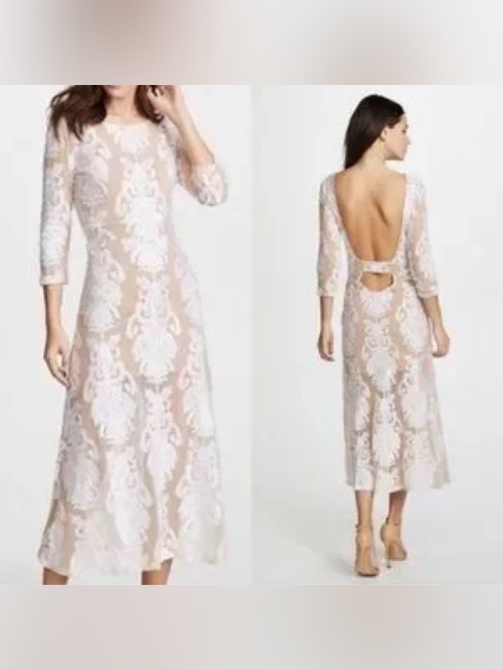 For Love & Lemons Lace Midi Dress S Ivory Nude Open Back Bridal Boho NWT